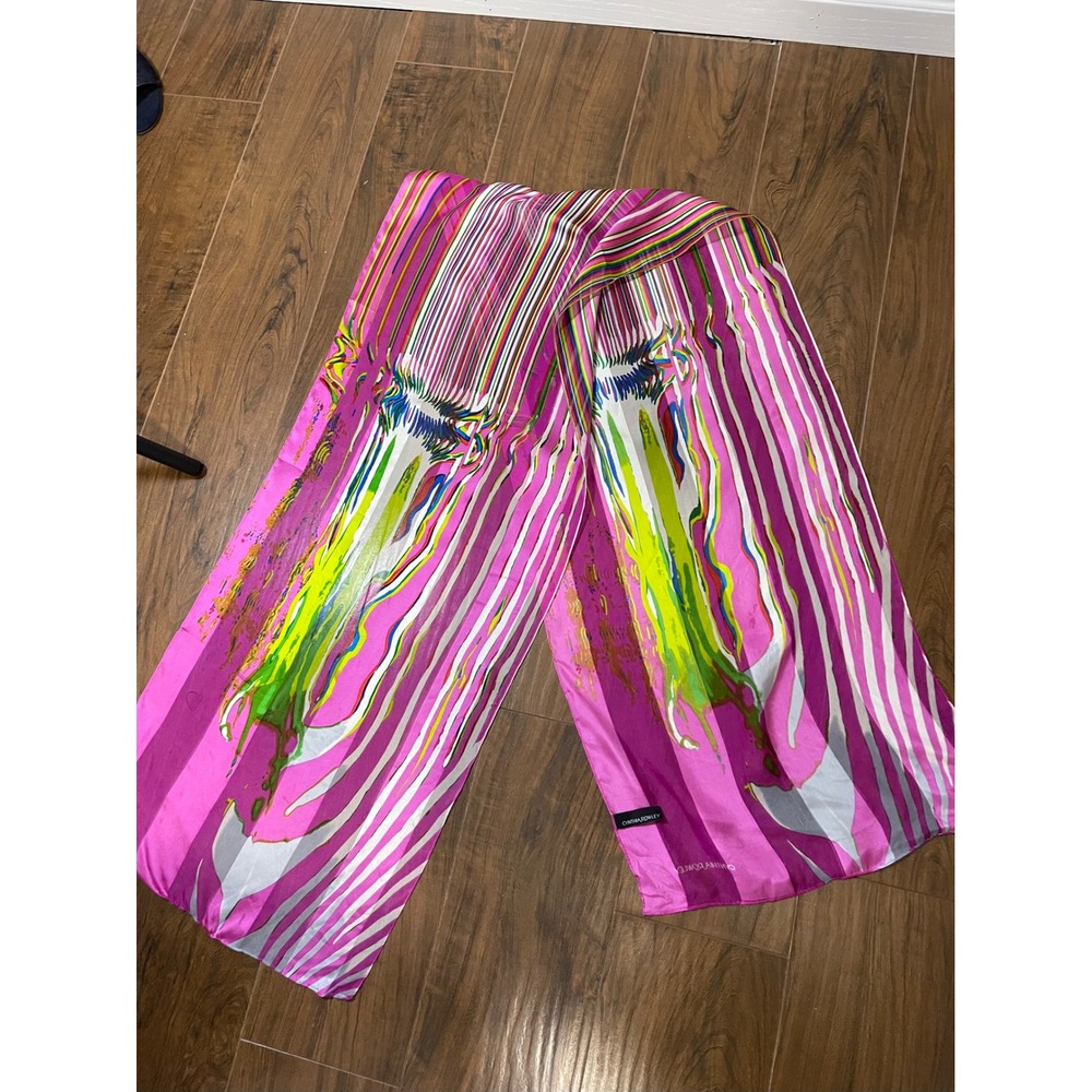 Cynthia Rowley Pink Abstract Stripe Oblong Scarf Lightweight Graphic Accessory